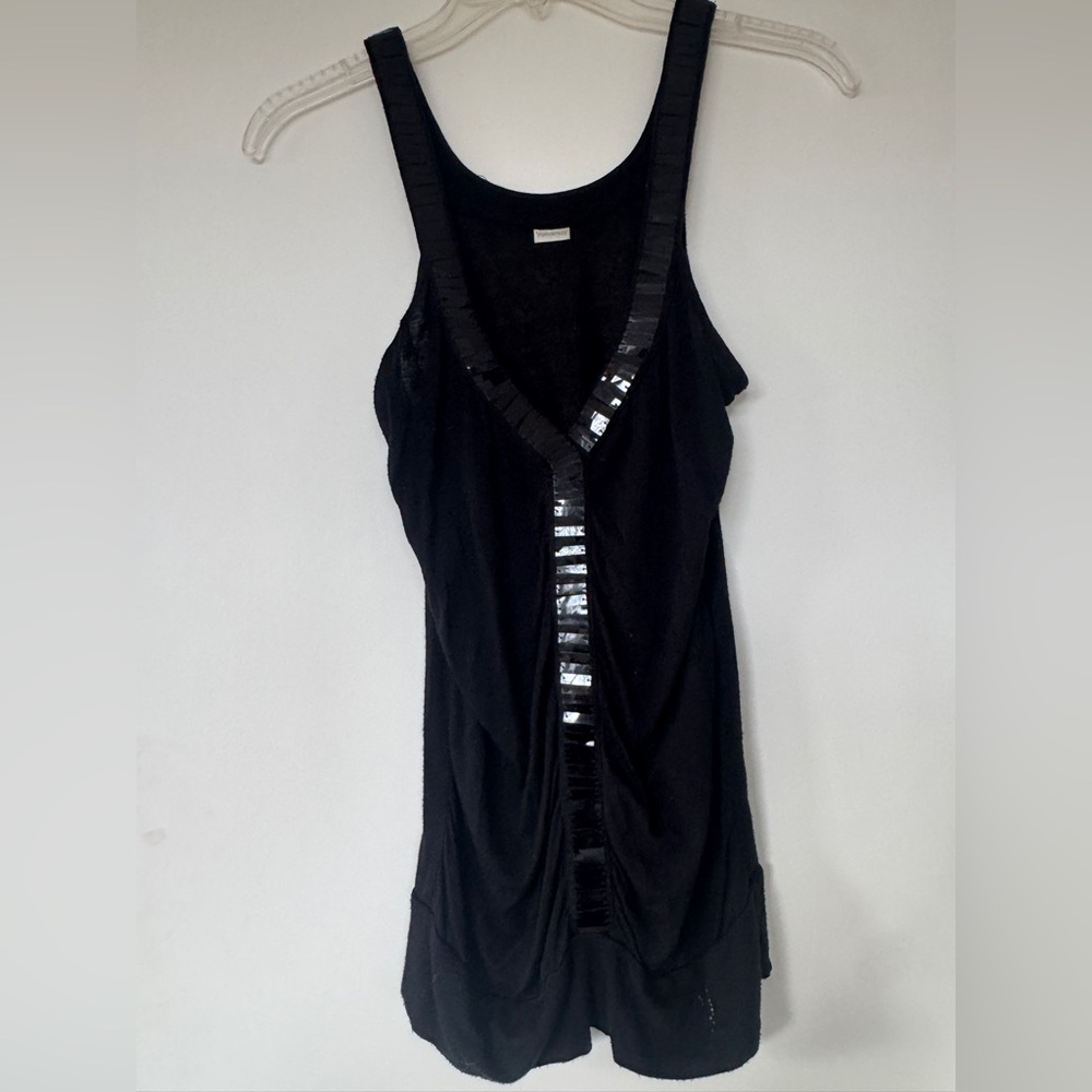 Black Tank Top with Sequin Trim